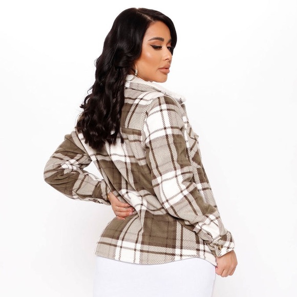 Fashion Nova Cozy Days Plaid Shacket - Taupe/combo - Picture 3 of 12